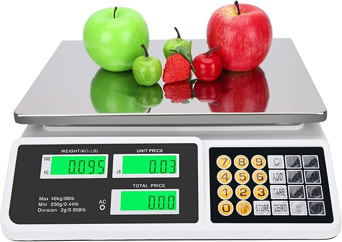 Price Computing Scale 88lb/40kg LCD Digital Commercial Price Scale with Stainless Steel Platform,Produce Scale & Food Scale for Farmers Market, Retail Outlets, Meat Shop (Flat Plate)