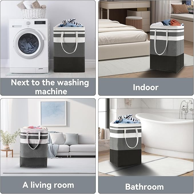 75L Large Laundry Basket (3-Pack) – Collapsible, Freestanding Clothes Hamper with Handles – Waterproof Storage Organizer for Laundry, Toys & Clothes – Space-Saving Gradient Gray