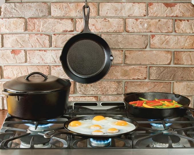 Lodge 12 Inch Cast Iron Skillet with Red Silicone Hot Handle Holder – Pre-Seasoned Frying Pan for Stove, Oven, Grill & Campfire – Made in the USA – Durable, Nonstick Cast Iron Cookware – Black