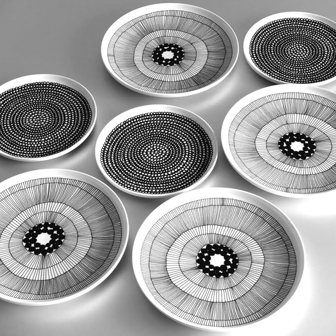 MARIMEKKO Oiva Siirtolapuutarha Dinner Plate — Refine Your Kitchen Décor with Our Iconic Black & White Stoneware — Stylish White Porcelain Dinner Plates to Elevate Your Dining Experience (10”)
