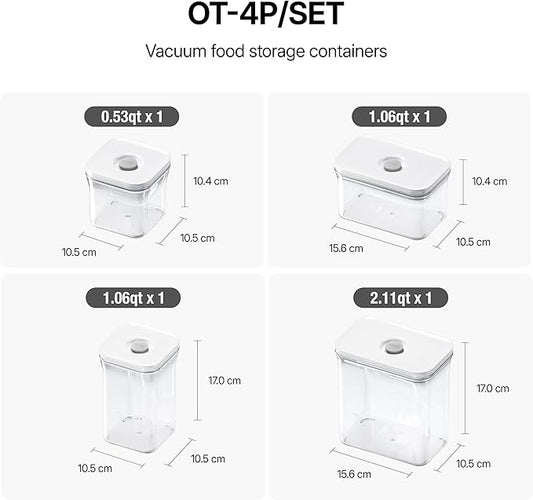 VAKUEN Premium Airtight Food Storage Containers 4-piece/Set, BPA Free, 100% Leak Proof, Keep food fresh up to 5 times longer than non-vacuum storage