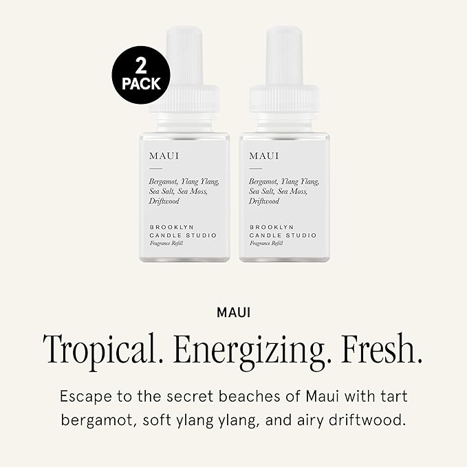 Pura & Brooklyn Candle Studio Home Scent Refill - Smart Home Air Diffuser - Up to 120-Hours of Luxury Fragrance per Refill - Spring & Summer Fragrance - 2 Pack, Maui