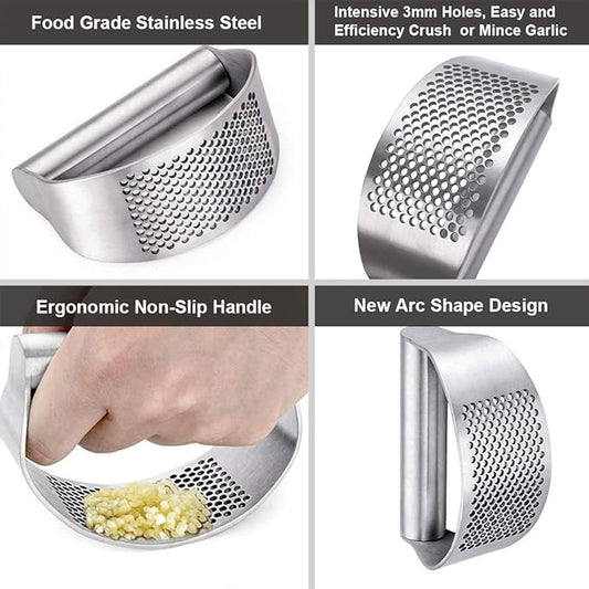 GuDoQi Garlic Press Rocker, Stainless Steel Garlic Mincer Garlic Crusher, Garlic Chooper with Peeler and Scraper Brush, Garlic Press with Ergonomic Handle, Innovative Kitchen Gadgets