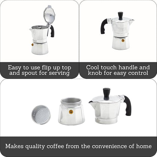 IMUSA USA B120-41V Aluminum Espresso Stovetop Coffeemaker 1-cup, Silver