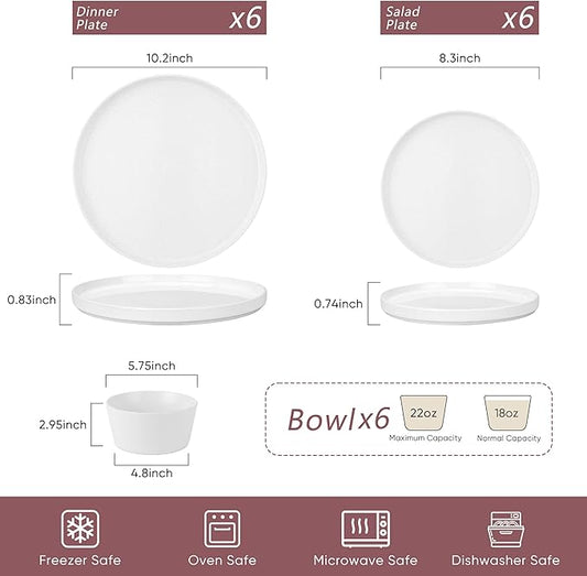 Herogo 18 Pieces Stoneware Dinnerware Dishes Set for 6, Dinner Plates and Bowls Sets, Reactive Glaze, Chip & Crack Resistant, Microwave & Dishwasher Safe, Speckled White