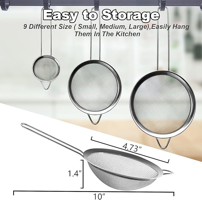 Anaeat Fine Mesh Strainers - Premium Stainless Steel Colander Sieve Sifters, with Durable Mesh and Sturdy Handle, Excellent for Sifting Dry ingredients, Flour, Pastas, Rice, Tea (4.73")