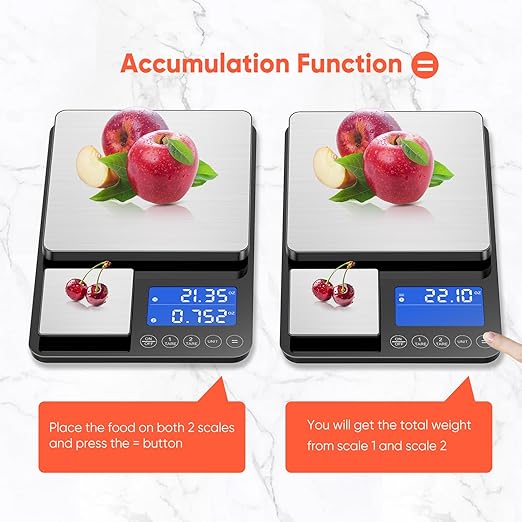0.001 oz / 33 lb Dual Platform Kitchen Scale, Digital Food Scale with Two Precision Surfaces, LCD Display, 7 Units, Tare & Accumulation Functions – Perfect for Baking, Sourdough, and Cooking