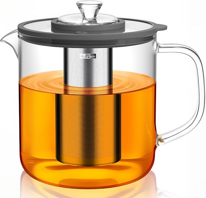 Aquach 68oz Glass Teapot with Infuser - Stovetop & Dishwasher Safe, Plastic-Free Borosilicate Glass Tea Kettle for Loose Leaf & Iced Tea