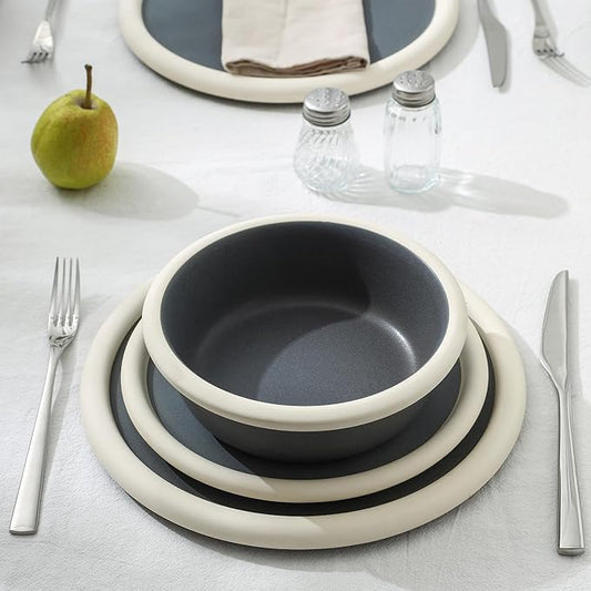 Stone Lain Capri 24-Piece Dinnerware Set Stoneware, Plates and Bowls Set, Microwave and Dishwasher Safe, Dish Set for 8, Grey