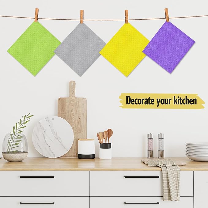 Swedish Dishcloths for Kitchen | 10 Pack Absorbent Cellulose Sponge Cloths Washable | Non-Scratch Reusable Paper Towels Quick Drying Cleaning Rag - Grey