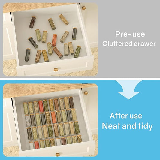 Expandable Acrylic Spice Drawer Organizer – 4-Tier Clear Seasoning Rack Insert for Kitchen Drawers, Adjustable from 9" to 18", Fits Most Spice Jars (Jars Not Included) 8-Pack