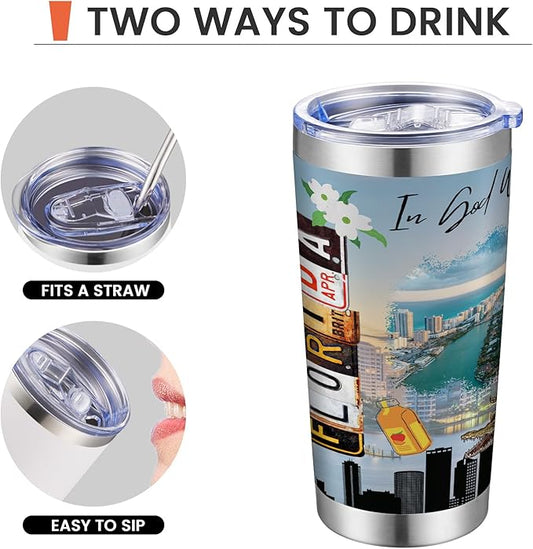 20oz Insulated Tumbler Florida State Coffee Mug, United States Map Travel Mug Landmark, Birthday Gifts Cute Custom Tumbler Cups with Lid and Straw Mothers Day Gifts