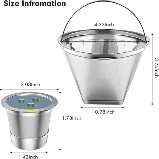Stainless Steel Reusable Coffee Filter Compatible with Ninja Dual Brew Coffee Maker, Reusable Coffee Pods with 4 Cone Coffee Filters, Reusable k cups fit for Ninja CFP201,301