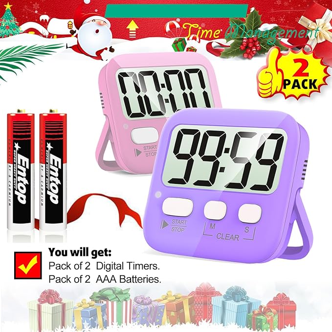 Antonki 2 Pack Digital Timer for Kids, Magnetic Countdown Kitchen Timers for Cooking, Egg, Classroom, Teacher, Exercise, Study, Oven - Battery Included