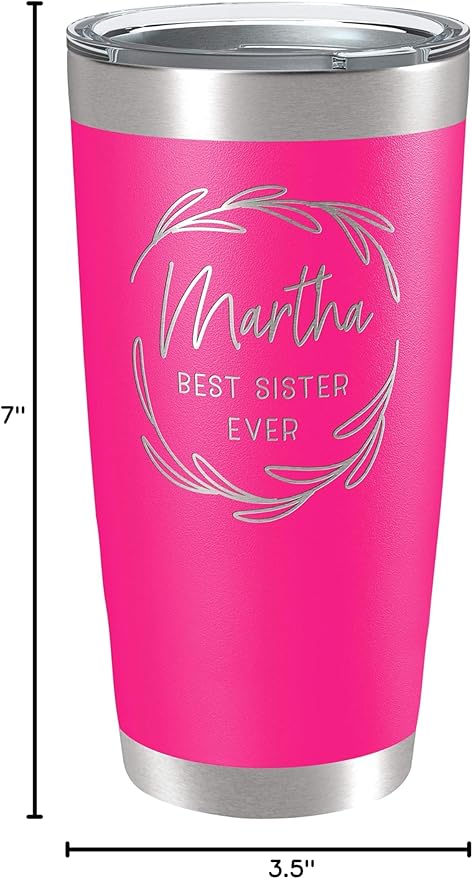 Personalized Tumblers, Stainless Steel 20 oz Tumbler w/Lid |13 Different Designs| Personalized Cups Double Walled Insulated Coffee Cup for Travel - Hot Pink