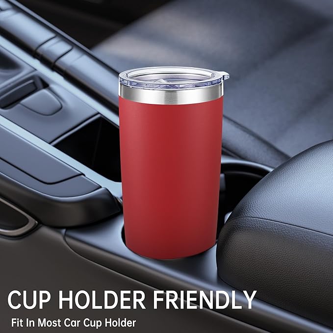 20 oz Tumblers Bulk Stainless Steel Tumbler with Lid Double Wall Vacuum Insulated Coffee Mug 20oz Powder Coated Cup for Hot and Cold Drinks, Red, 6 pack