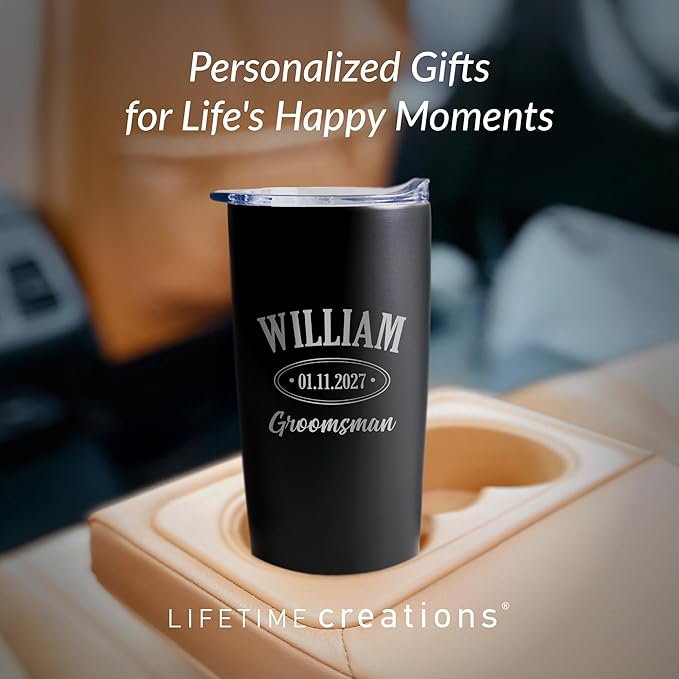 Lifetime Creations Engraved Personalized Groomsman Tumbler (Matte Black) 20 oz - Engraved Groomsman Stainless Steel Tumbler Coffee Travel Mug