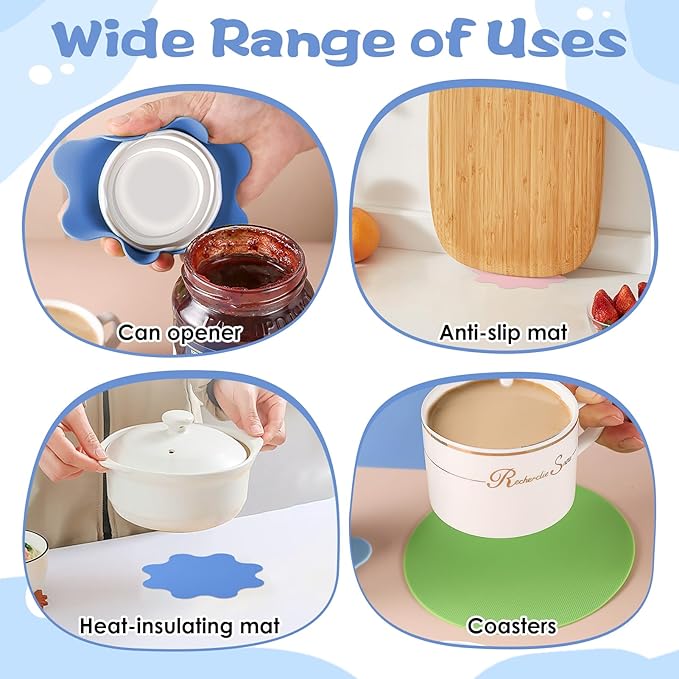 8 Pcs Rubber Jar Opener Gripper Pad, Multi Shape Silicone Bottle Grip Set with Round, Square and Flower Pads, Non Slip Cap Grip for Seniors, Kitchen Tools and Jar Grippers for Easy Opening