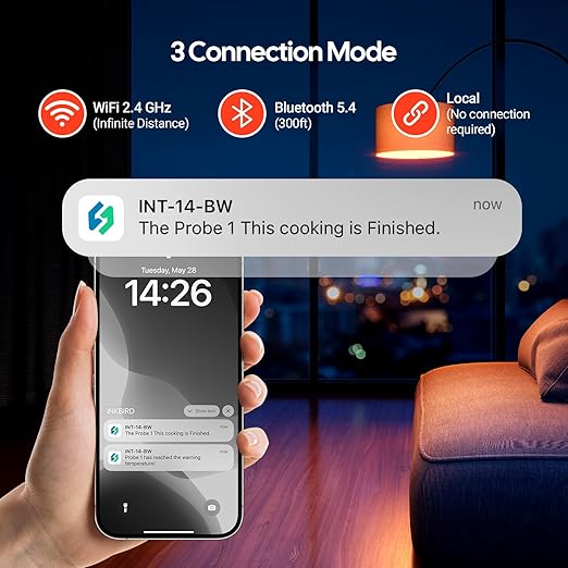 INKBIRD WiFi Wireless Meat Thermometer with 360°Readable LCD Standalone Base,4 Probes Digital Food Meat Thermometer with Remote Control for BBQ, Grill, Oven, Smoker, Rotisserie, Kitchen