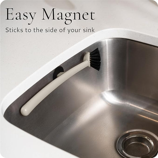 Earth & Mango Magnetic Dish Brush – Dish Scrubber with Built-in Scraper – Snaps to Sink, Dries Fast, Declutters Your Counter (Warm Sand Beige)