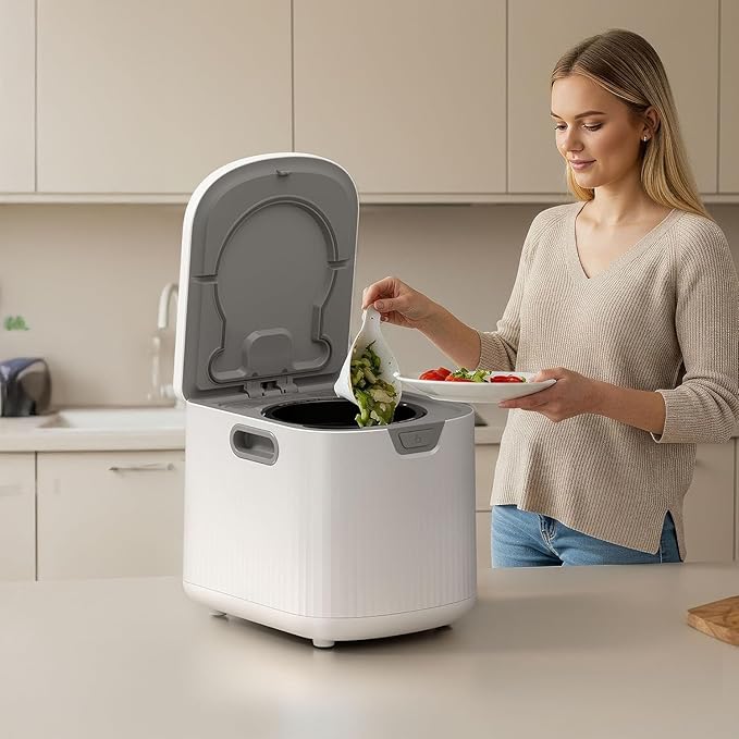 Kismile Electric Composter for Kitchen, 2.5L (Max 3.3L) Indoor Smart Compost Bin Countertop with LED Display, Odorless with 2 Carbon Filters, Auto-Cleaning, Turn Food Waste into Fertilizer for Home