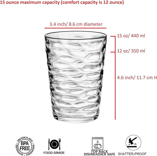 14-ounce and 20-ounce Plastic Tumblers, Acrylic Drinking Glasses, set of 8 Clear Reusable Plastic Cups, Stackable, BPA-Free, Shatter-Proof, Dishwasher-Safe