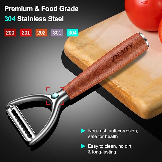 Premium Vegetable Peeler Stainless Steel,Ultra Sharp Potato Peelers for Kitchen, Swivel Blade Veggie Fruit Peeler, Carrot Cucumber Peeler with Ergonomic Wood Handle Y Peeler(5 Years Warranty)