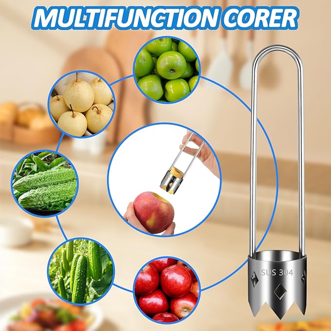 2Pcs Red Bell Pepper Seed Corer, Fruit and Vegetable Corers Tool Stainless Steel Apple Corer Remover Tool for Apples, Pears, Cucumbers
