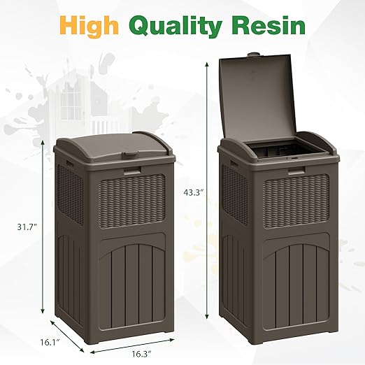 Flamaker 30 Gallon Trash Can, Resin Outdoor Garbage Can with Lid, Waterproof Hideaway Patio Waste Bins for Outside Use (2 Pack, Deep Brown)