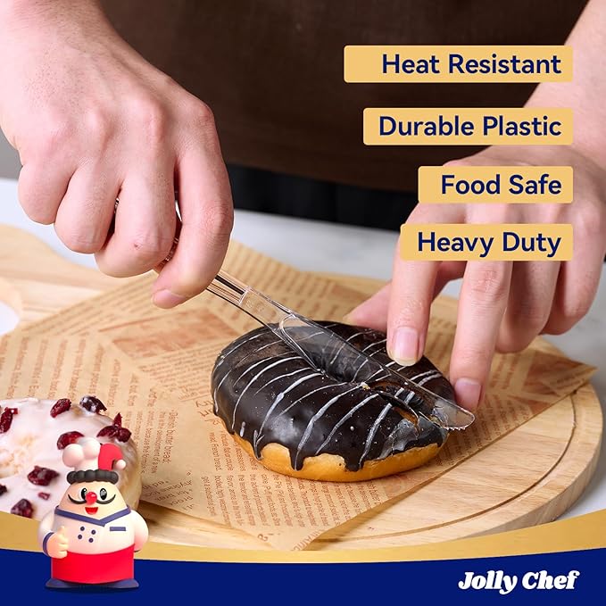 JOLLY CHEF 300 Count Clear Plastic Knives Heavy Duty, 7.7" Heat Resistant Solid and Durable Plastic Knives Disposable, Disposable Bulk Cutlery Suitable for Parties Supply Events Everyday Use