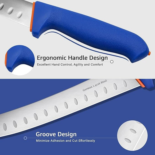 DRAGON RIOT 4 Piece Butcher Knife Set Brisket Trimming Set Include 6" Boning Knife, 6" Skinning Knife, 10" Butcher Breaking Knife and 10" Sharpening Steel