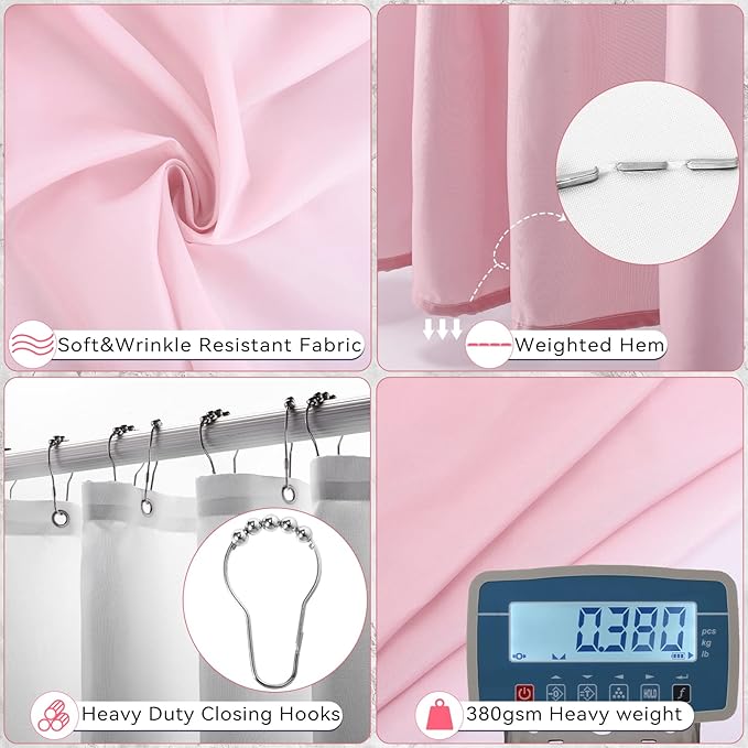 Pink Bathroom Accessories, 24 Pieces Pink and Gold Bathroom Accessories Set with Shower Curtain, Bath Towels, Trash Can, Soap Dispenser and Soap Dish for Bathroom/Housewarming