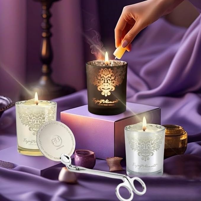 Luxury Scented Candle Gift Set – 3×7oz Crystal Glass Soy & Beeswax Aromatherapy Candles with Snuffer Lid & Wick Trimmer | Floral & Citrus Scents | Candles for Women, Home Scented & Relaxation