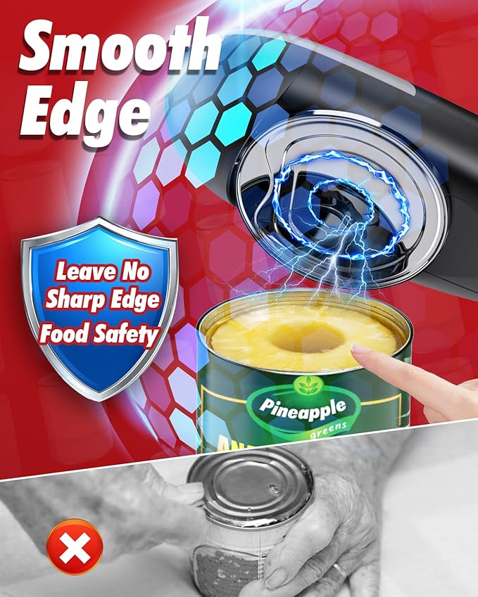 One Touch Electric Can Opener Fits All Can Sizes, Electric Can Openers for Kitchen Food Safe with Smooth Edge, Kitchen Gadgets Automatic Can Opener for Seniors, Arthritis and Chef๏ผBlack)