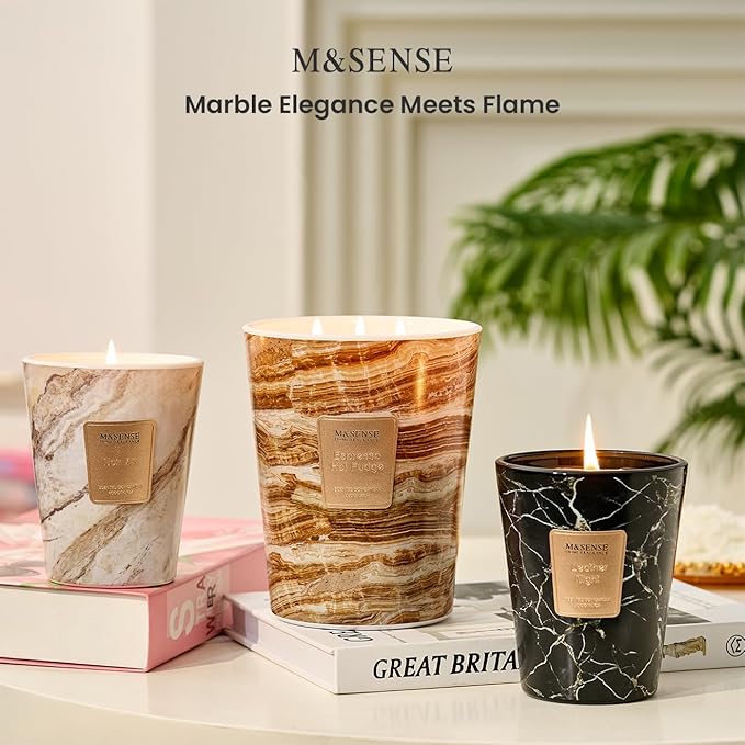 M&SENSE Extra Large Candle 35oz 150H LeatherNight Scented Candle,3 Wick Highly Scented Jar Candle, XL Candles Gift for Women and Men