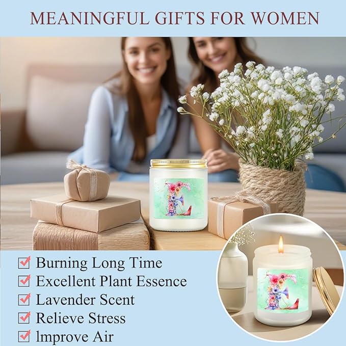 Personalized Gifts Monogrammed Birthday Gifts for Women, Daughter Bestie Friendship Christmas Halloween Initial Wine Tumbler Makeup Bag Scented Candle Bracelet Set, (Aesthetic Green Flower E)