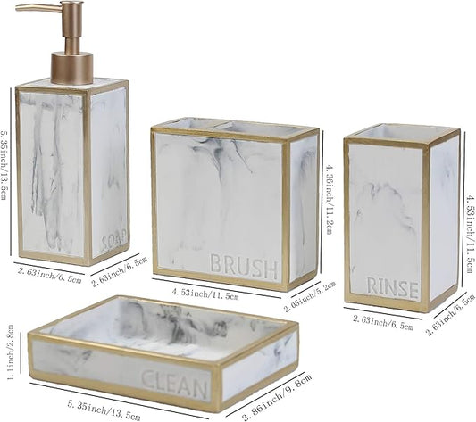Hymmah Bathroom Accessories Set,Toothbrush Holder,Farmhouse Bathroom Decor,4 Pcs Resin Gift Set Apartment Necessities, Contain Toothbrush Cup,Soap Dispenser,Soap Dish,Tumbler