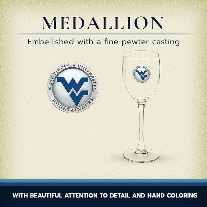 Heritage Pewter West Virginia Mountaineers Glass Goblets β Set of 2 | 12 OZ Goblet Wine Glasses | Expertly Crafted Pewter Glass