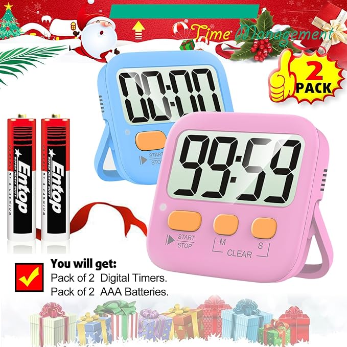 Antonki 2 Pack Digital Timer for Kids, Magnetic Countdown Kitchen Timers for Cooking, Egg, Classroom, Teacher, Exercise, Study, Oven - Battery Included