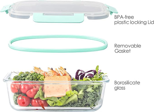 10 Pack Glass Storage Containers For Food, Airtight Meal Prep Containers with Lids Leak-proof, Glass Lunch Boxes Microwave, Freezer & Dishwasher Safe (34oz & 12oz)