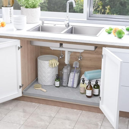 SIKADEER 22" x 22" Under Sink Mat Waterproof, Silicone Mat Kitchen Drawer Shelf and Cabinet Liner, Sink Protector for Kitchen Organizers and Storage, Boot Tray Pet Food Mats
