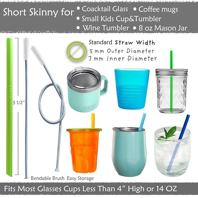 Mini Short Pinch Test Passed 5.5" Replacement Reusable Toddlers& Kids&Baby Silicone Small Straws for The First Years Take & Toss Spill Proof Straw Cup-Safe Fun for Baby Teething Chewing