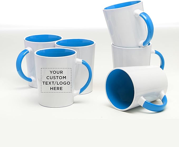 Custom Ceramic Latte Coffee Mugs by Albany 13 oz. Set of 10, Personalized Bulk Pack - Perfect for Coffee, Tea, Espresso, Hot Cocoa, Other Beverages - Process Blue