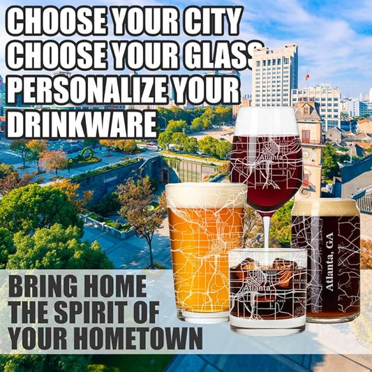Blue Ridge Mountain Gifts - Atlanta Souvenir - Georgia Glassware Gift, Etched City Map, Laser Engraved and Dishwasher Safe