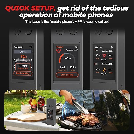 800FT Wireless Meat Thermometer Digital with 2 Upgraded Ultra-Thin Probe, Large Touchscreen, Kitchen Food Thermometer for Cooking Oven, Smoker, Rotisserie, BBQ, Christmas Gifts