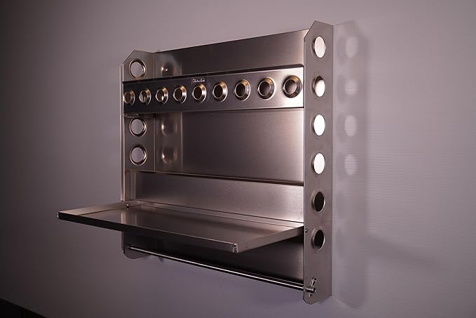 Double Wide Organizer Rack with Flip Out Work Station by: Trailer Trash (Aluminum) Silver, Length 22 x Width 22 1/2 x Height 4 1/2