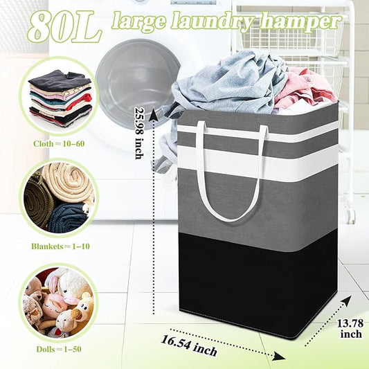 2-Pack Foldable Laundry Basket,Large Laundry Baskets with Handles,Waterproof Laundry Hamper,Collapsible Laundry Hampers for Clothes Organizer 80L (Black&Red)