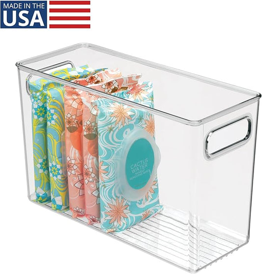 iDesign Slim Clear Plastic Bathroom Storage Bin, Tall Narrow Organizer for Lotions, Creams, and Toiletries