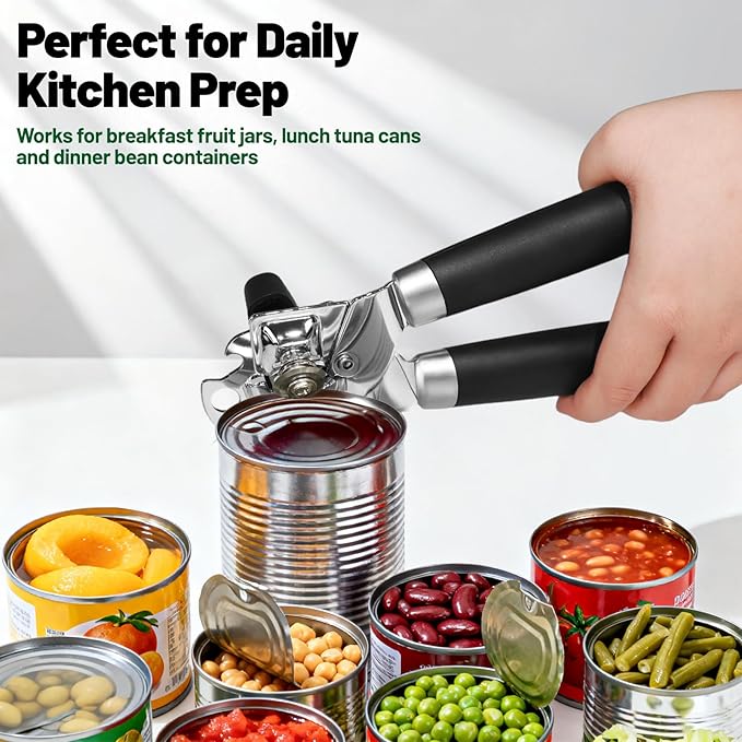 Can Opener Stainless Steel Cutting Blade Bottle Opener 2 in 1 Multifunctional Manual Jar Opener Can Opener Heavy Duty Comfortable Handle Smooth Edge Hanging Hole Kitchen Gadget Daily Use