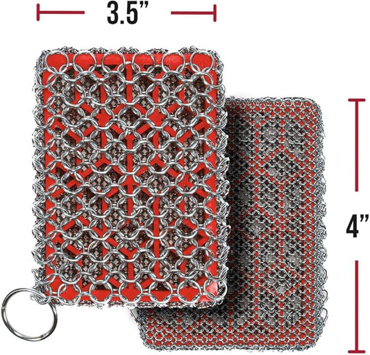Knapp Made Combo Chainmail Cast Iron Scrubber with Silicone Core - Heavy Duty Rings and Fine Chainmail Rings -Premium Cast Iron Cleaner Chainmail Scrubber -Perfect for Cast Iron Cookware,Skillet,Woks